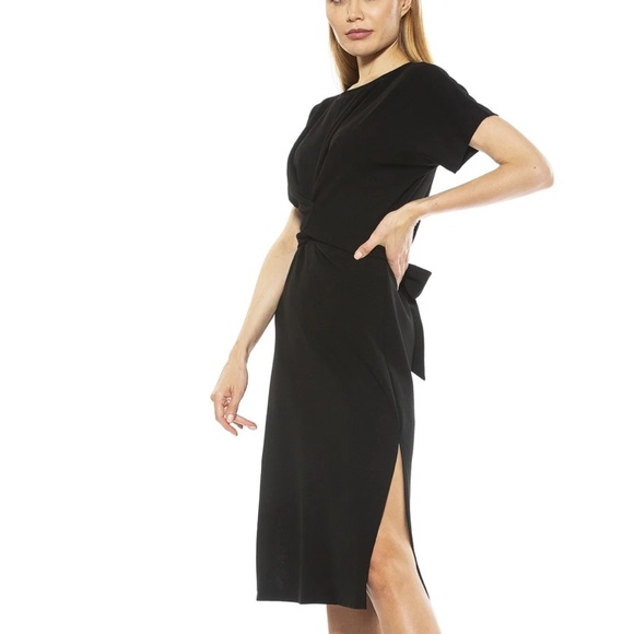 $225 Alexia Admor Black Ricki Midi Quiet Luxury tie Dress women size Medium - Picture 4 of 11